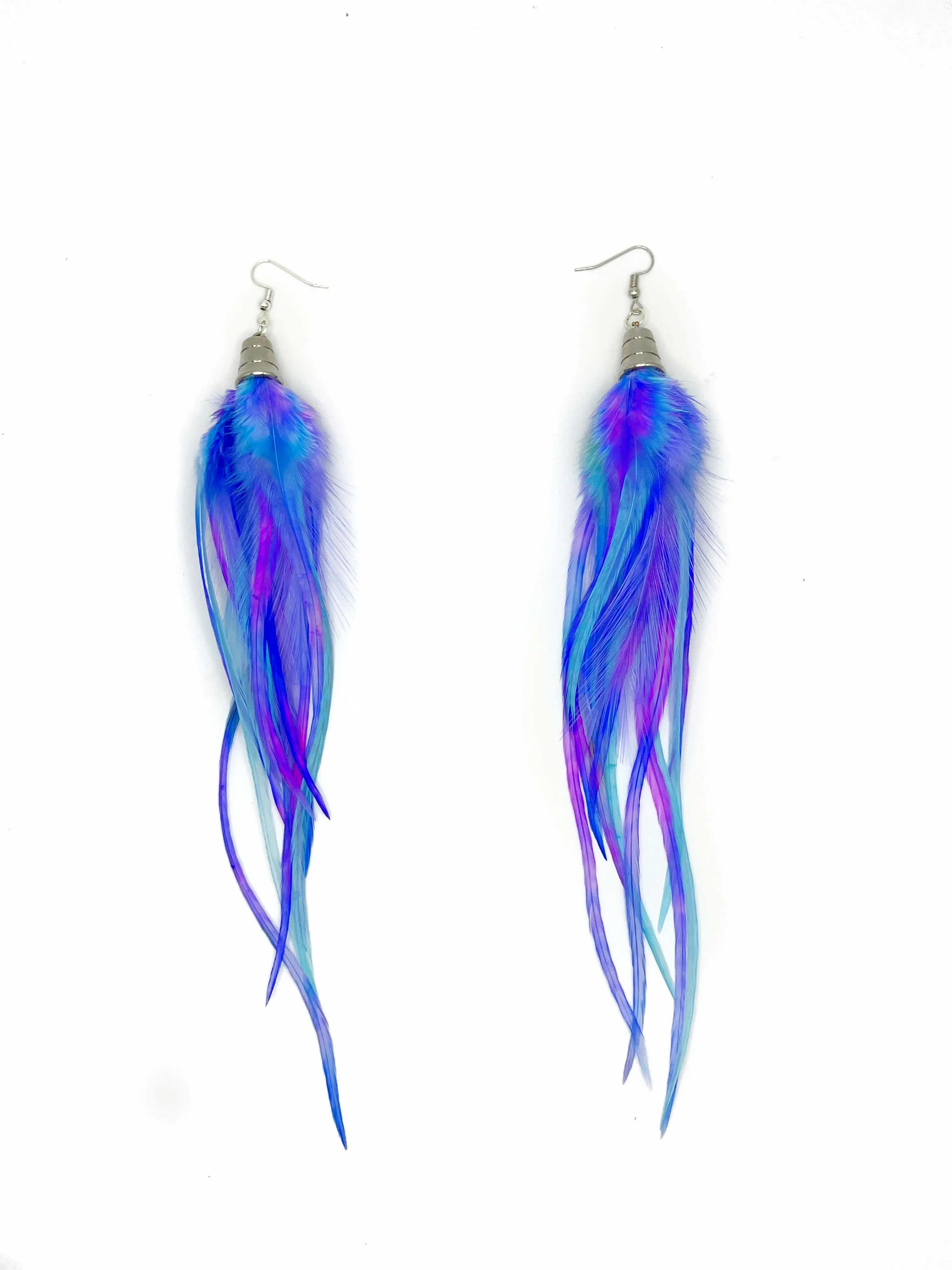 One of a Kind Long Bohemian Feather Earrings - Ocean Glimmer