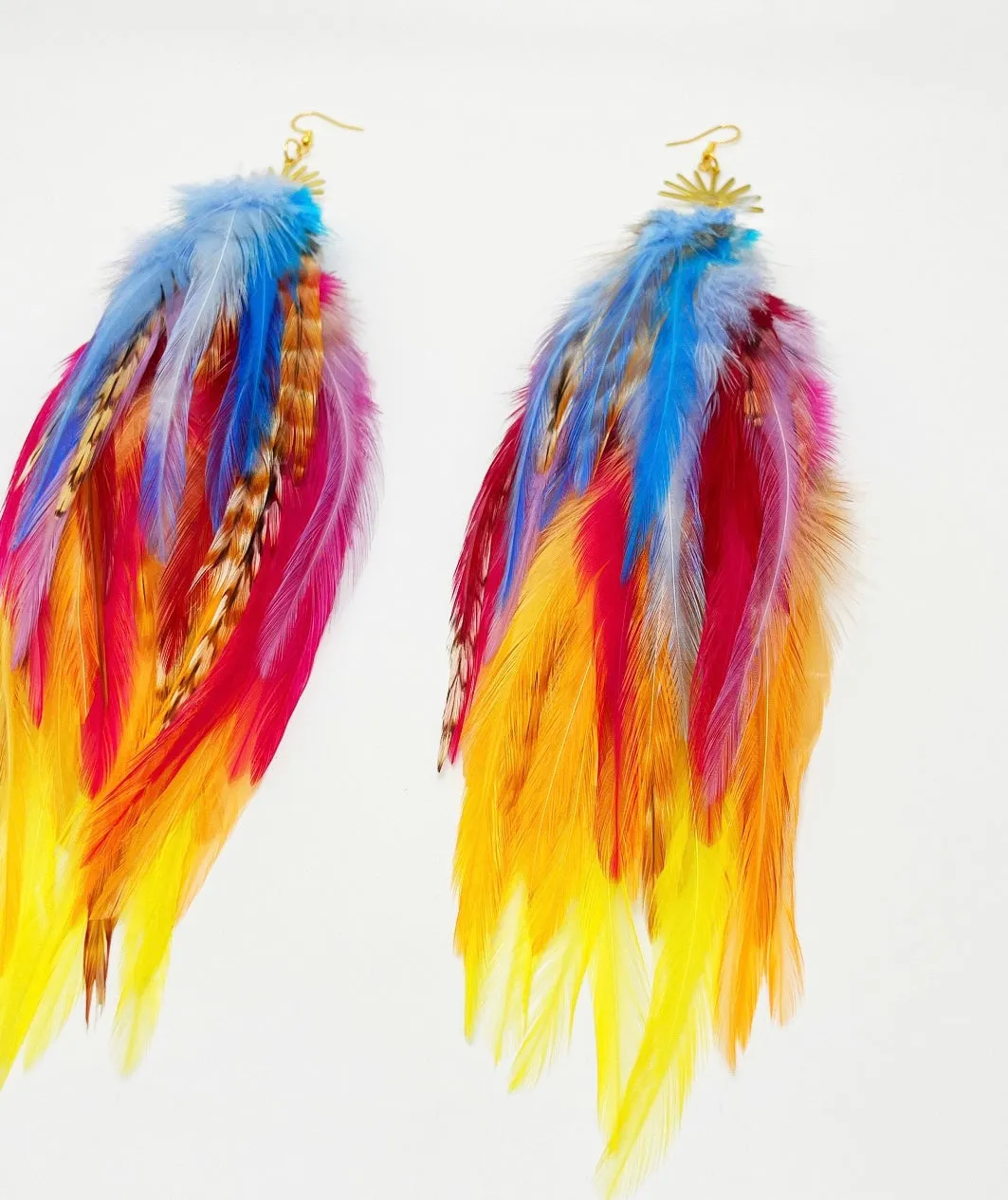 One of a Kind Long Bohemian Feather Earrings - Sherbet Dusk