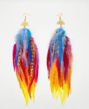 One of a Kind Long Bohemian Feather Earrings - Sherbet Dusk