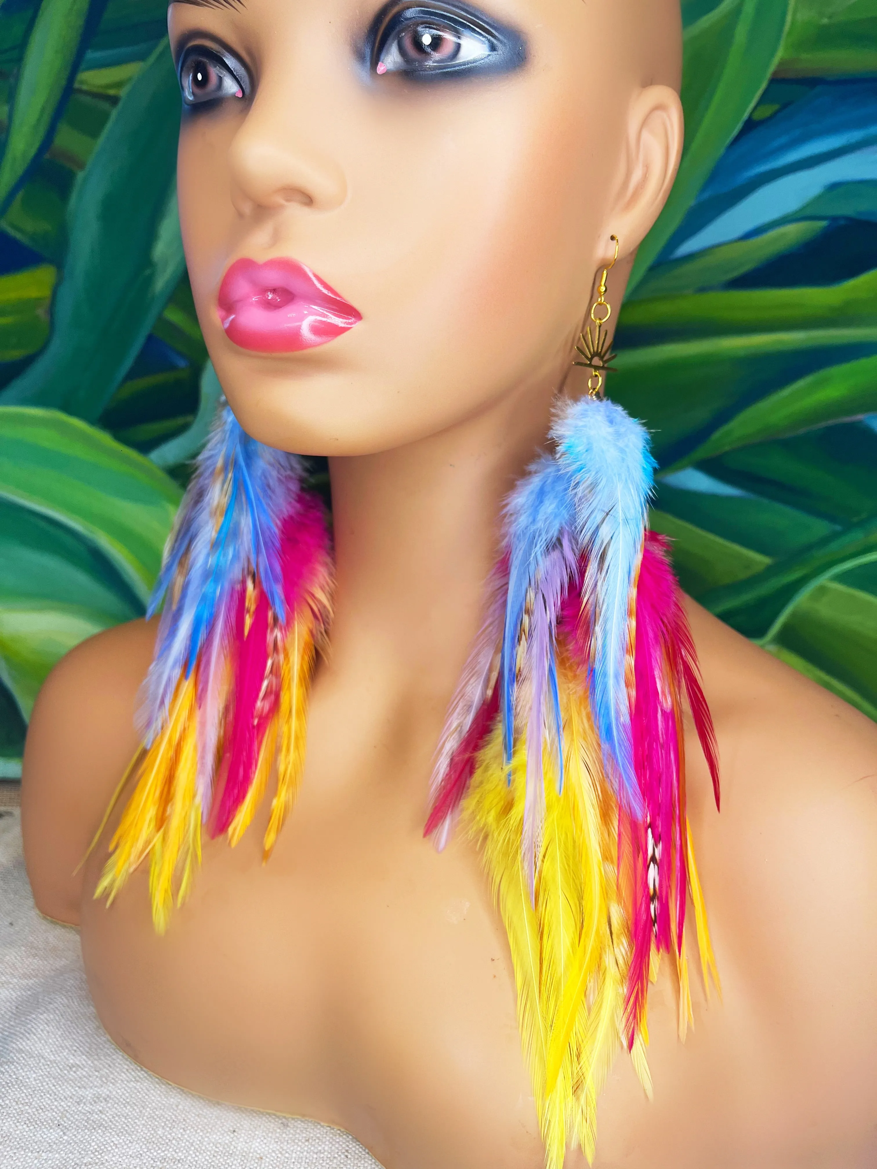 One of a Kind Long Bohemian Feather Earrings - Sherbet Dusk