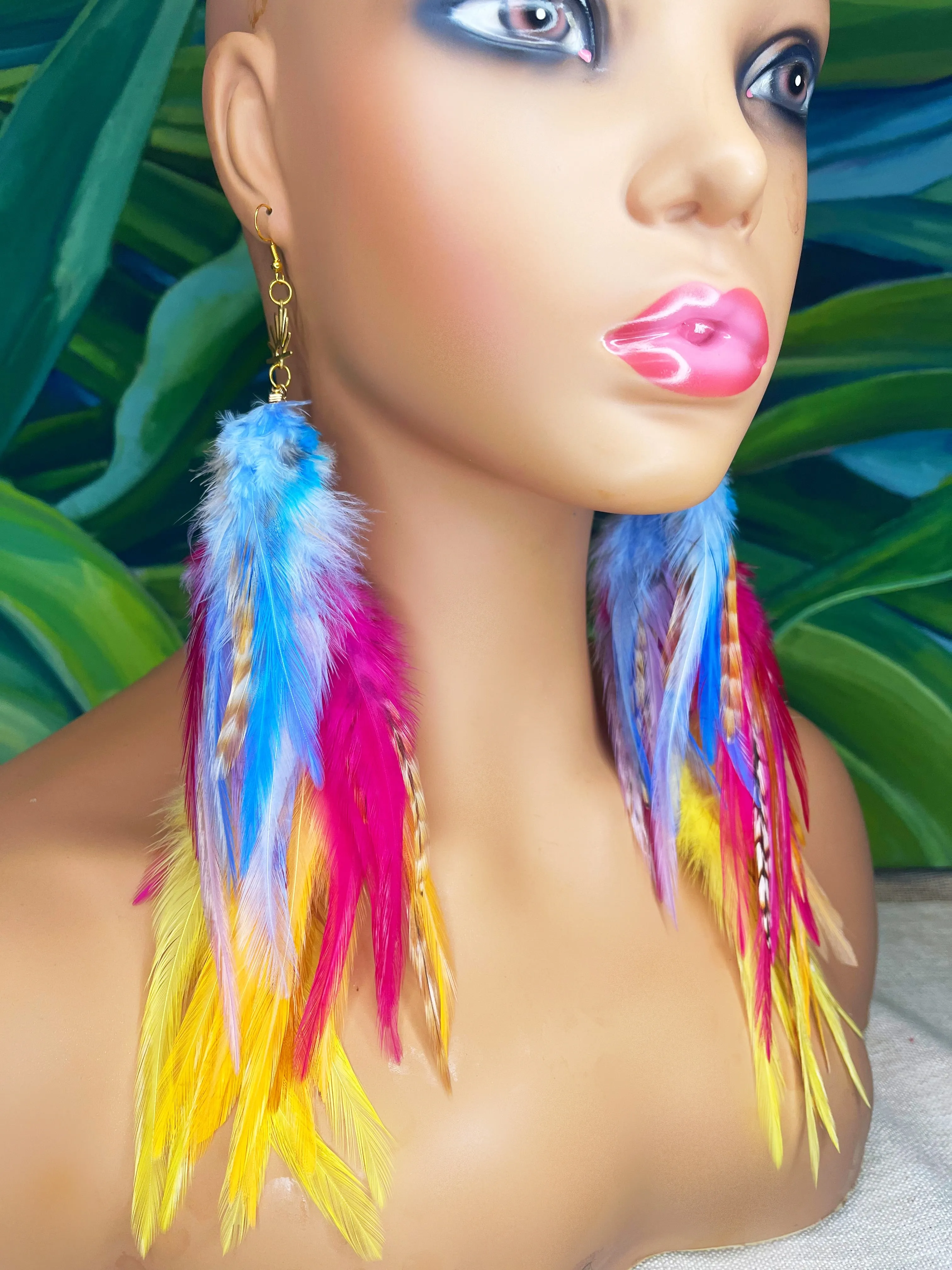One of a Kind Long Bohemian Feather Earrings - Sherbet Dusk