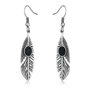 Oriwest "Feya" Silver Feather Lava Stone Earrings