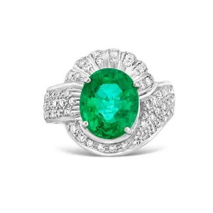 Oval Cut Zambian Emerald Pave Studded Diamond Cocktail Ring In 18K White Gold