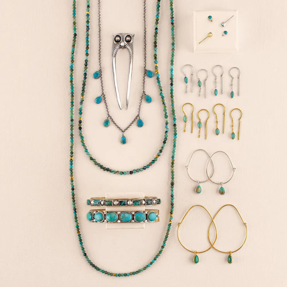 Oval Turquoise Hoops in  Silver - 2 1/8" L