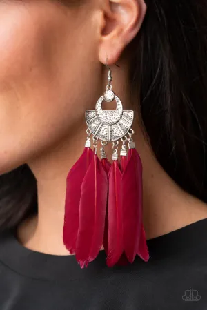 Paparazzi Plume Paradise - Red Feather Earrings