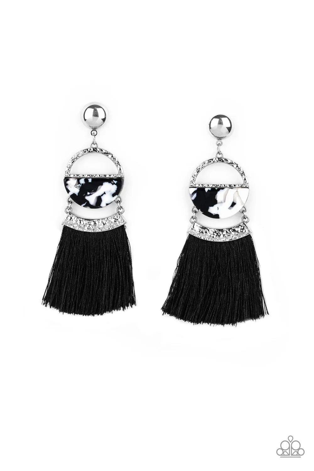 Paparazzi - Tassel Trot - Black Tassel Earrings