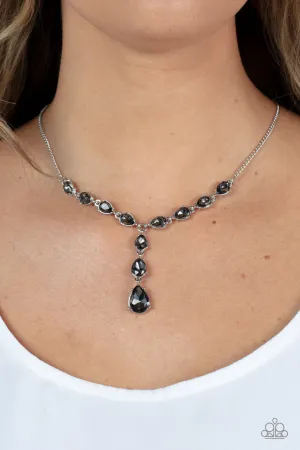 Park Avenue A-Lister - Silver - Teardrop Hematite Rhinestone Y-Shaped Paparazzi Short Necklace