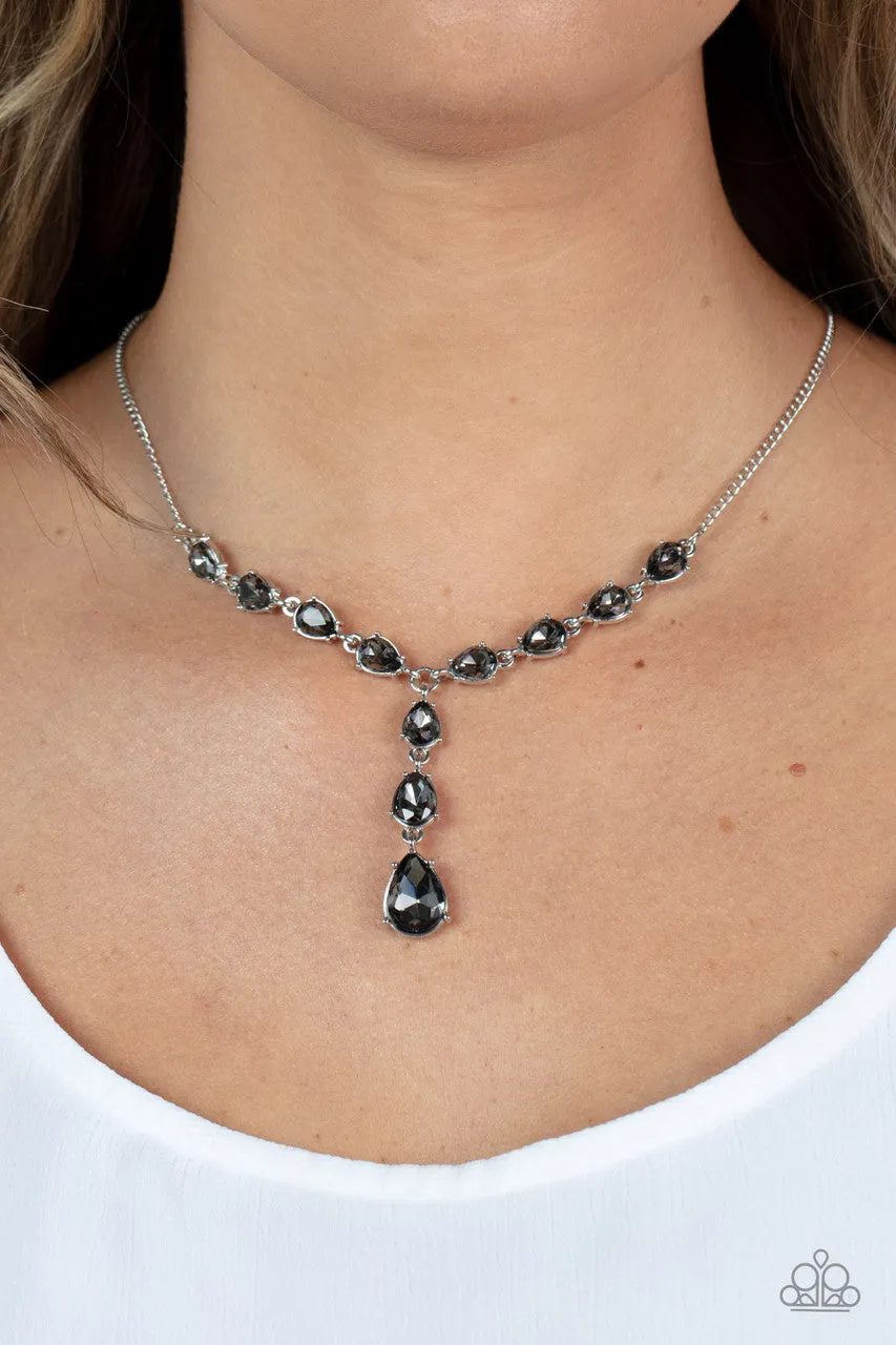 Park Avenue A-Lister - Silver - Teardrop Hematite Rhinestone Y-Shaped Paparazzi Short Necklace