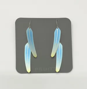 Pat Pruitt Titanium Small Double Feather Earrings Light Blue with Yellow Tips