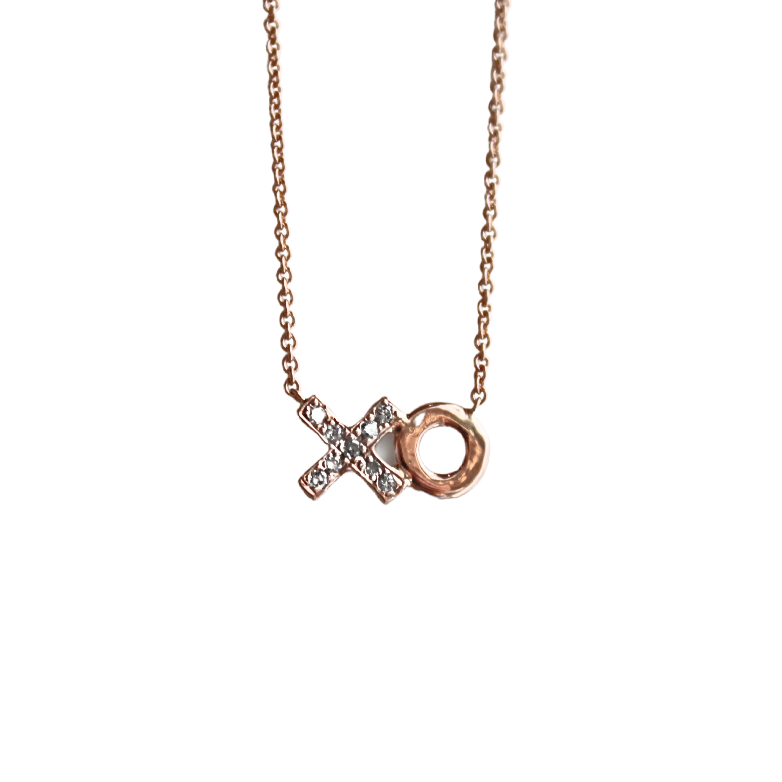 PAVE DIAMOND ROSE GOLD "XO" NECKLACE