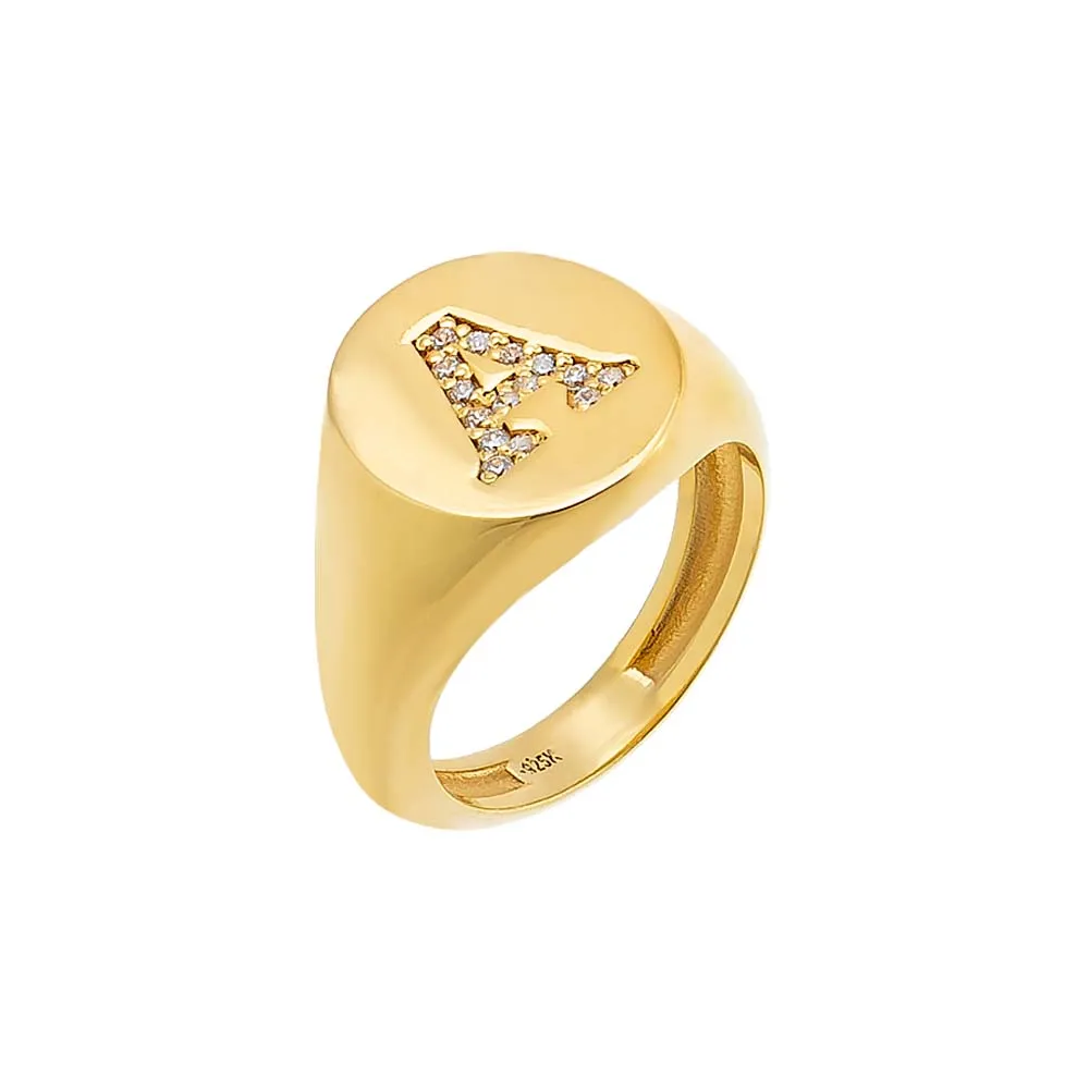 Pave Initial Signet Pinky Ring