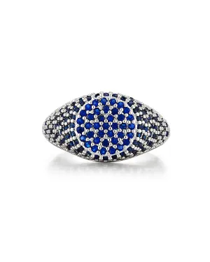 Pave Signet Ring- Blue Sapphire- Silver
