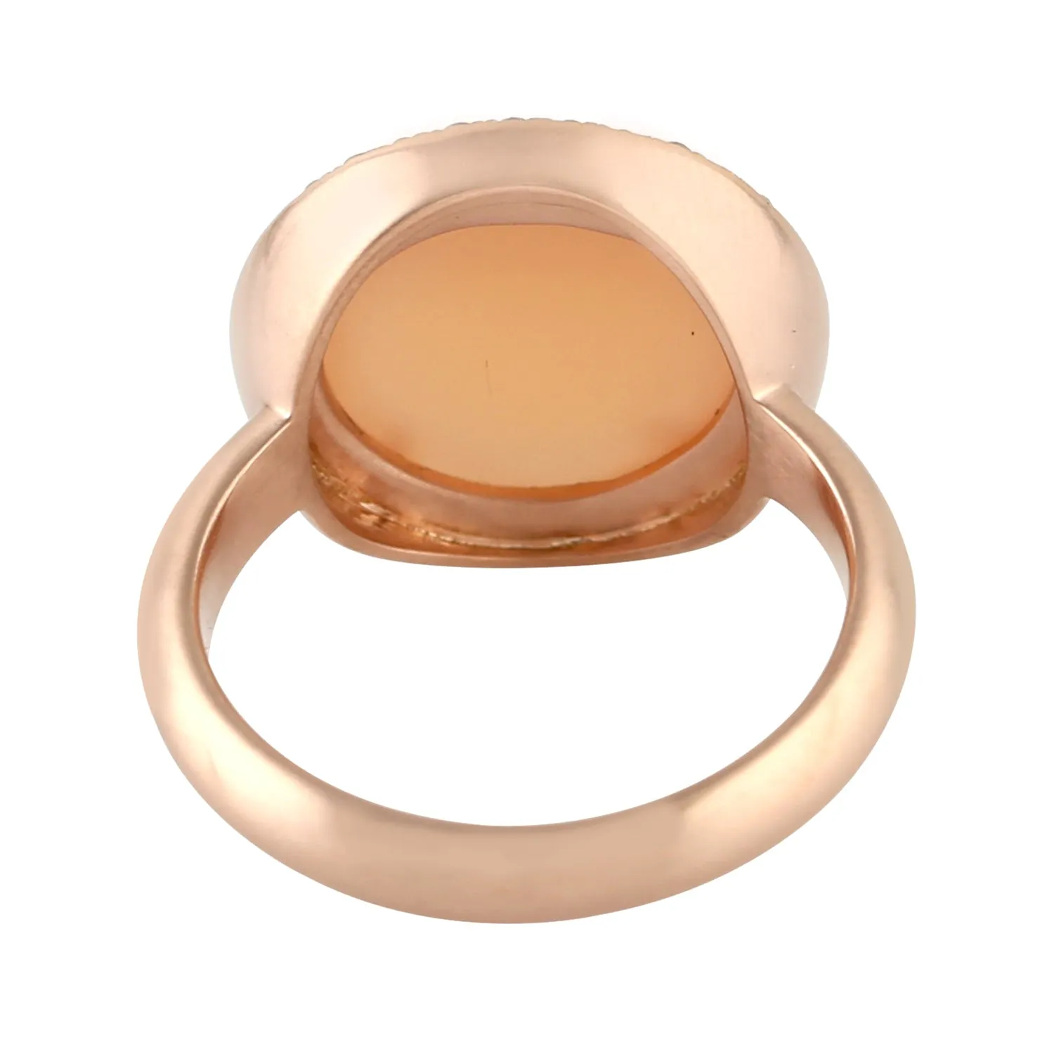 Peach Round Moonstone Pave Diamond Cocktail Ring In 18k Rose Gold