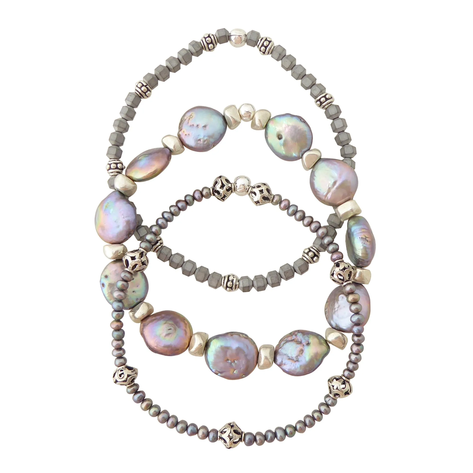 Peacock pearl bracelet set