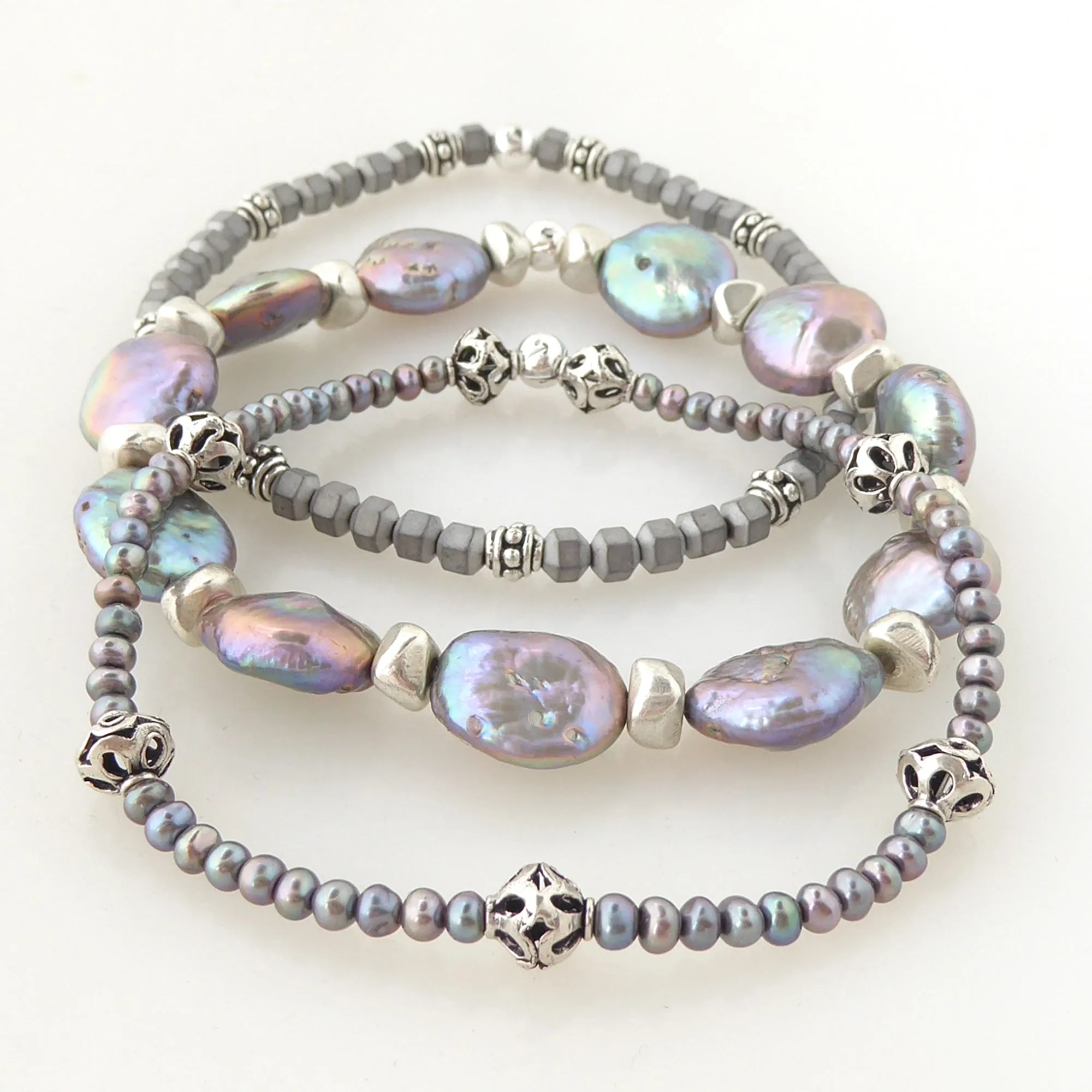 Peacock pearl bracelet set