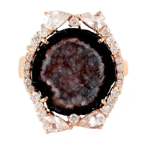 Pear Sapphire Uneven Geode Pave Diamond 18K Rose Gold Cocktail Ring For Her