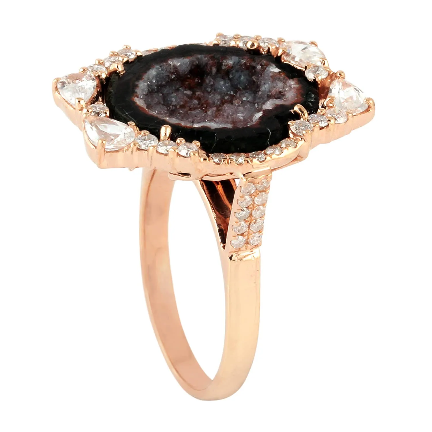 Pear Sapphire Uneven Geode Pave Diamond 18K Rose Gold Cocktail Ring For Her