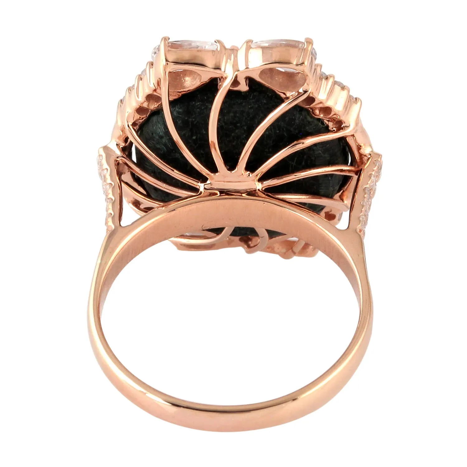 Pear Sapphire Uneven Geode Pave Diamond 18K Rose Gold Cocktail Ring For Her