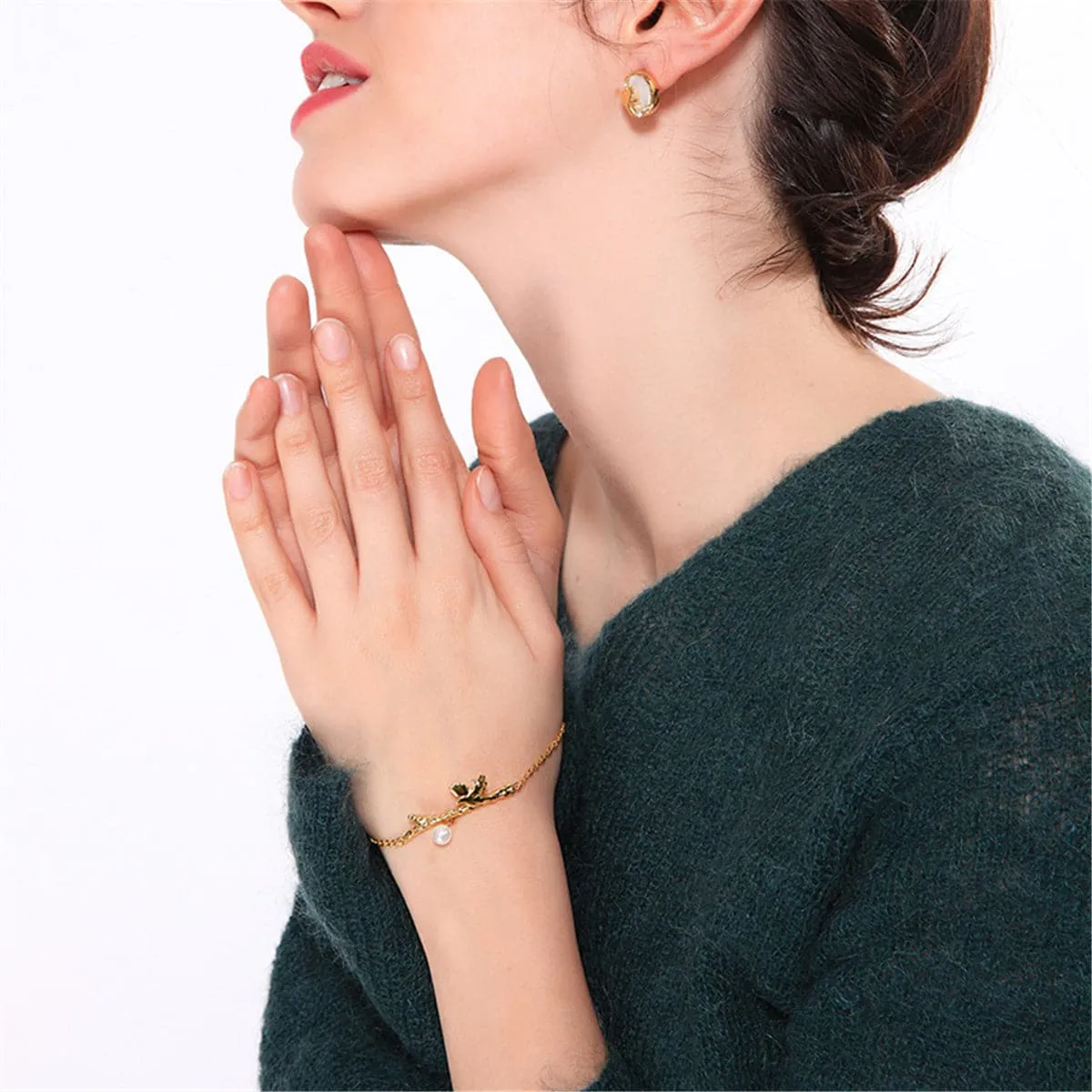 Pearl & 18K Gold-Plated Bird Branch Bracelet