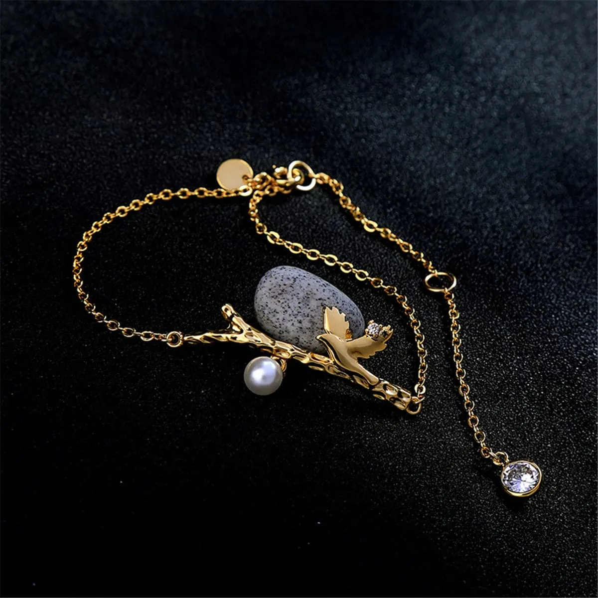 Pearl & 18K Gold-Plated Bird Branch Bracelet