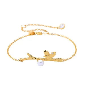 Pearl & 18K Gold-Plated Bird Branch Bracelet