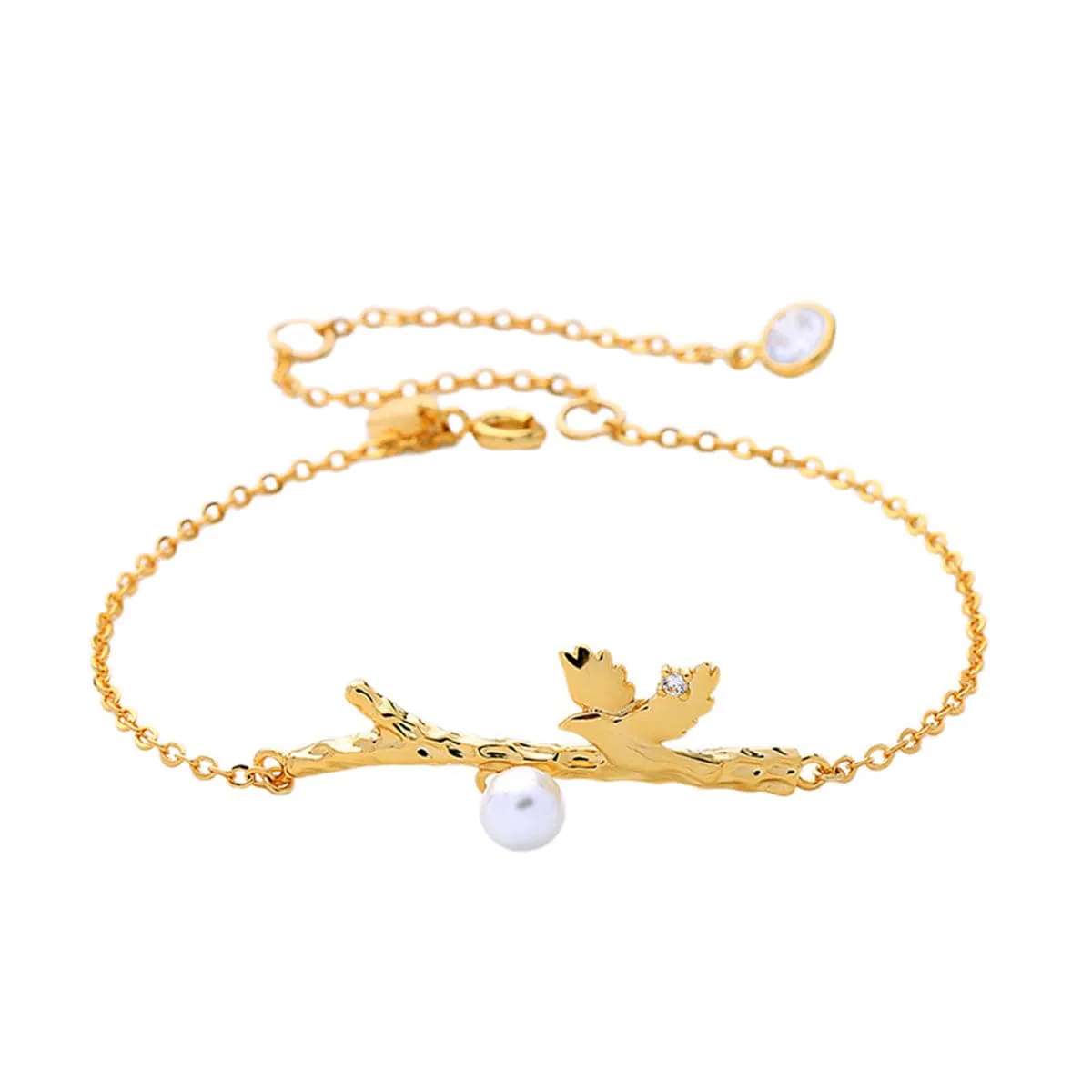 Pearl & 18K Gold-Plated Bird Branch Bracelet