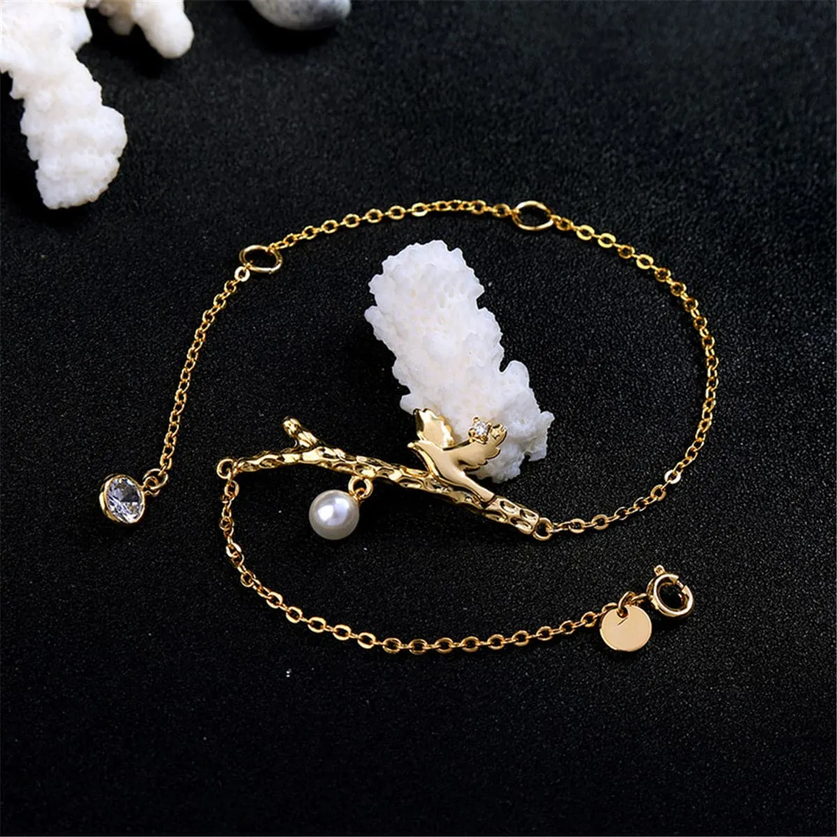 Pearl & 18K Gold-Plated Bird Branch Bracelet