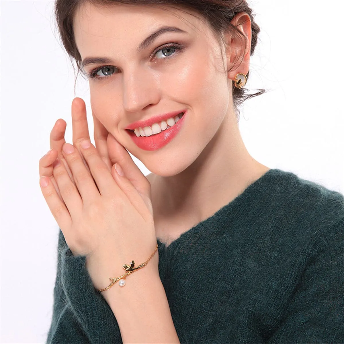 Pearl & 18K Gold-Plated Bird Branch Bracelet