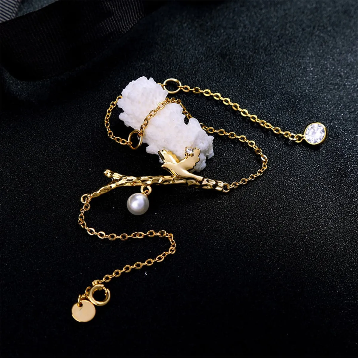 Pearl & 18K Gold-Plated Bird Branch Bracelet