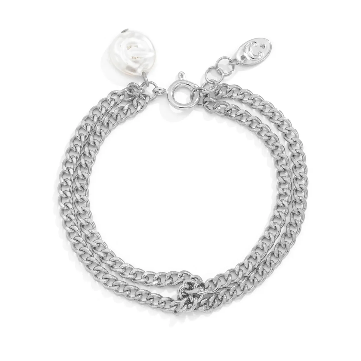 Pearl & Silver-Plated Knotted Charm Bracelet