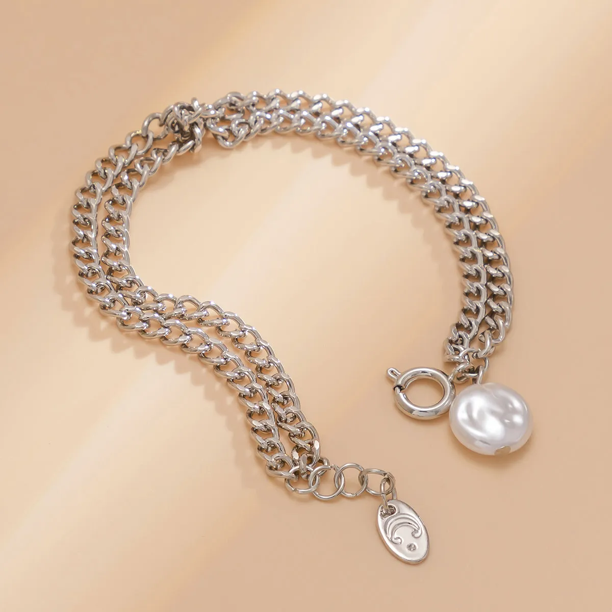 Pearl & Silver-Plated Knotted Charm Bracelet
