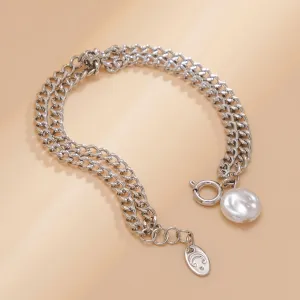 Pearl & Silver-Plated Knotted Charm Bracelet