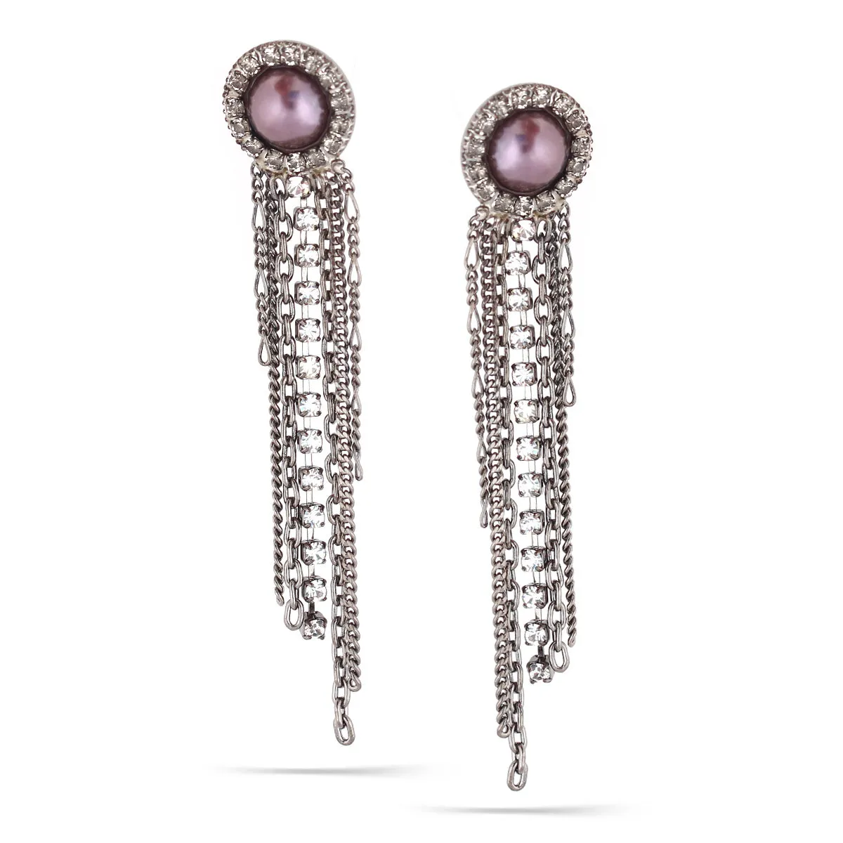 PEARL AND CRYSTAL TASSEL EARRINGS #254GR3301 (1E10/7B3)