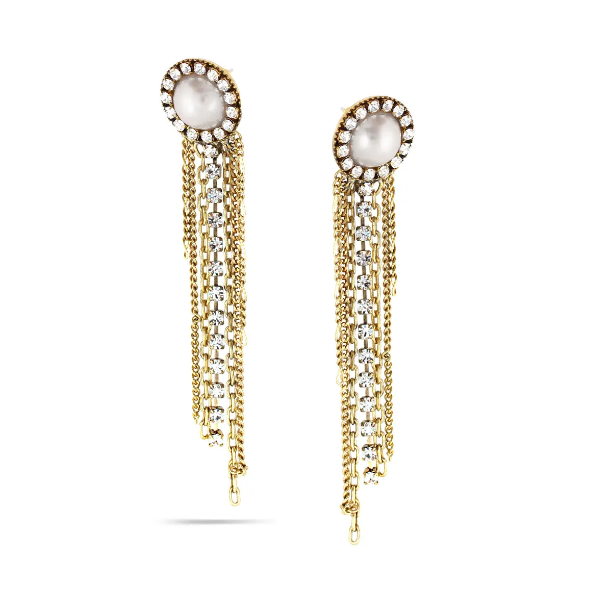 PEARL CRYATAL TASSEL EARRINGS #254BR3301 (1D17/2A7)