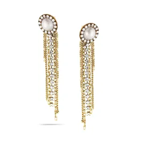 PEARL CRYATAL TASSEL EARRINGS #254BR3301 (1D17/2A7)