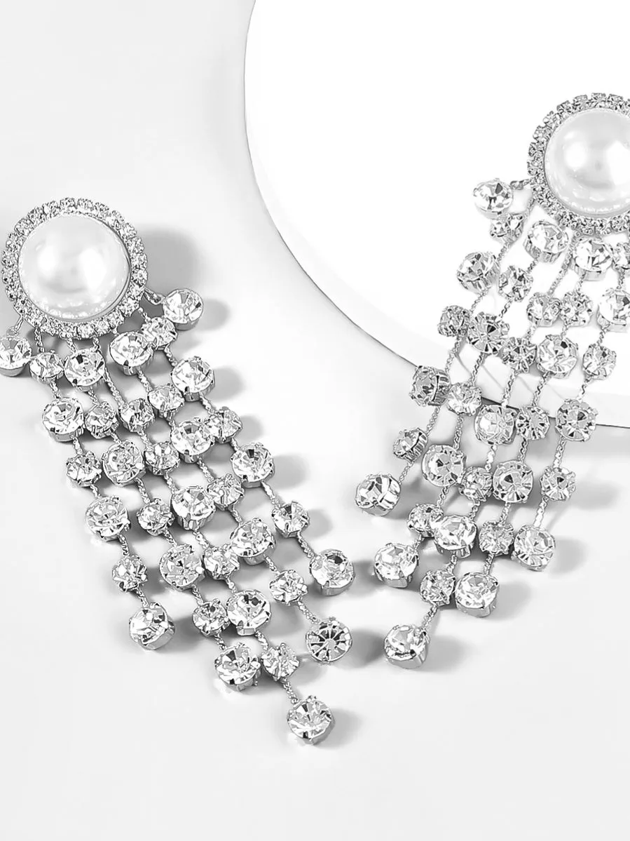 PEARL CRYSTAL TASSEL EARRINGS