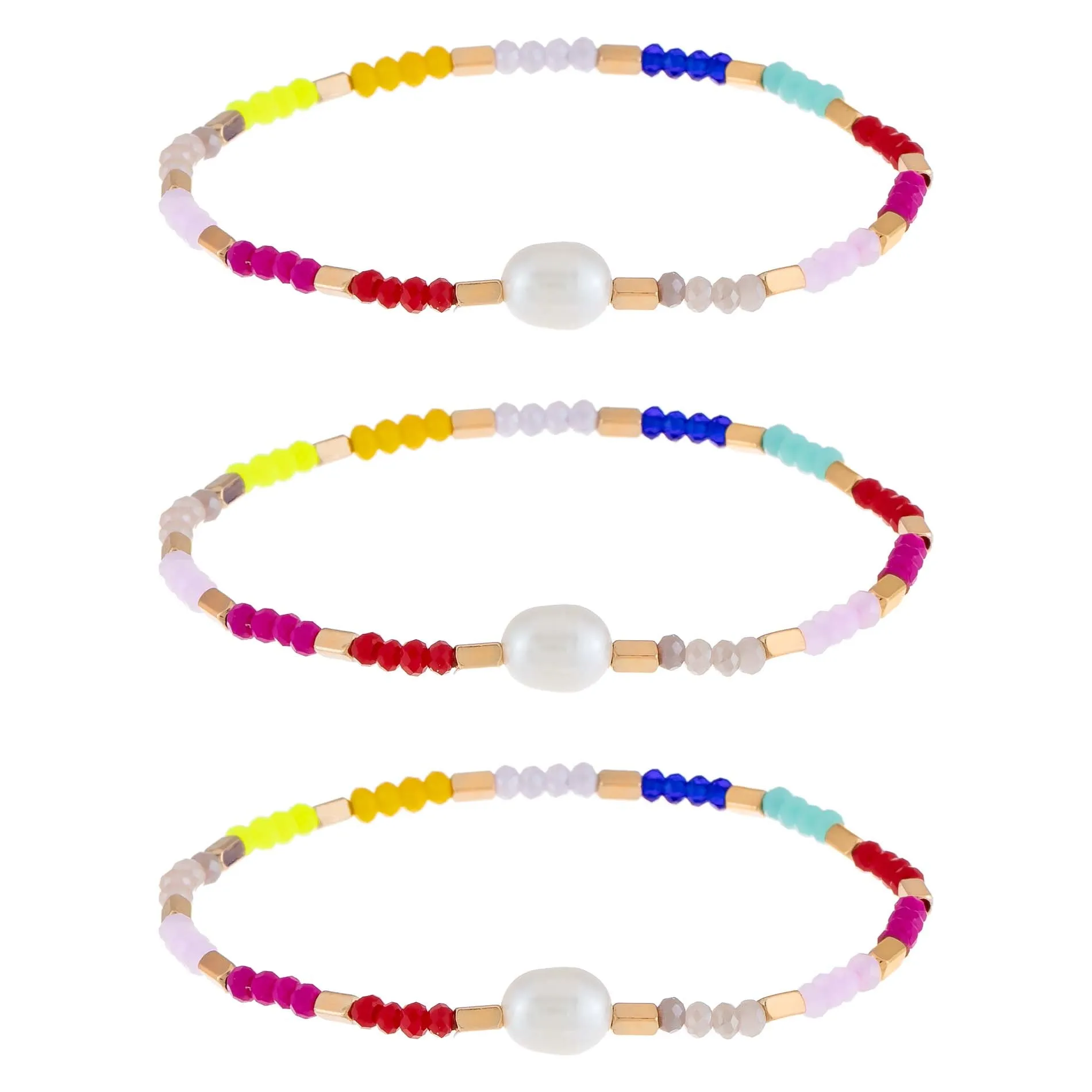 Pearl Multi Color Beaded Bracelet Set