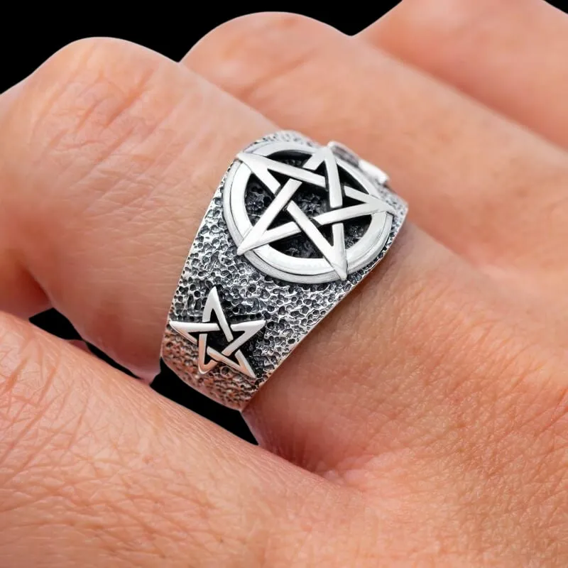 Pentagram Signet Ring 925 Sterling Silver
