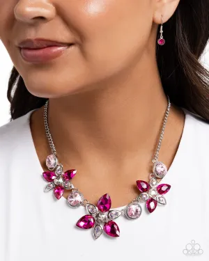 Perennial Promise - Pink - and Iridescent Rhinestone Flower Paparazzi Short Necklace