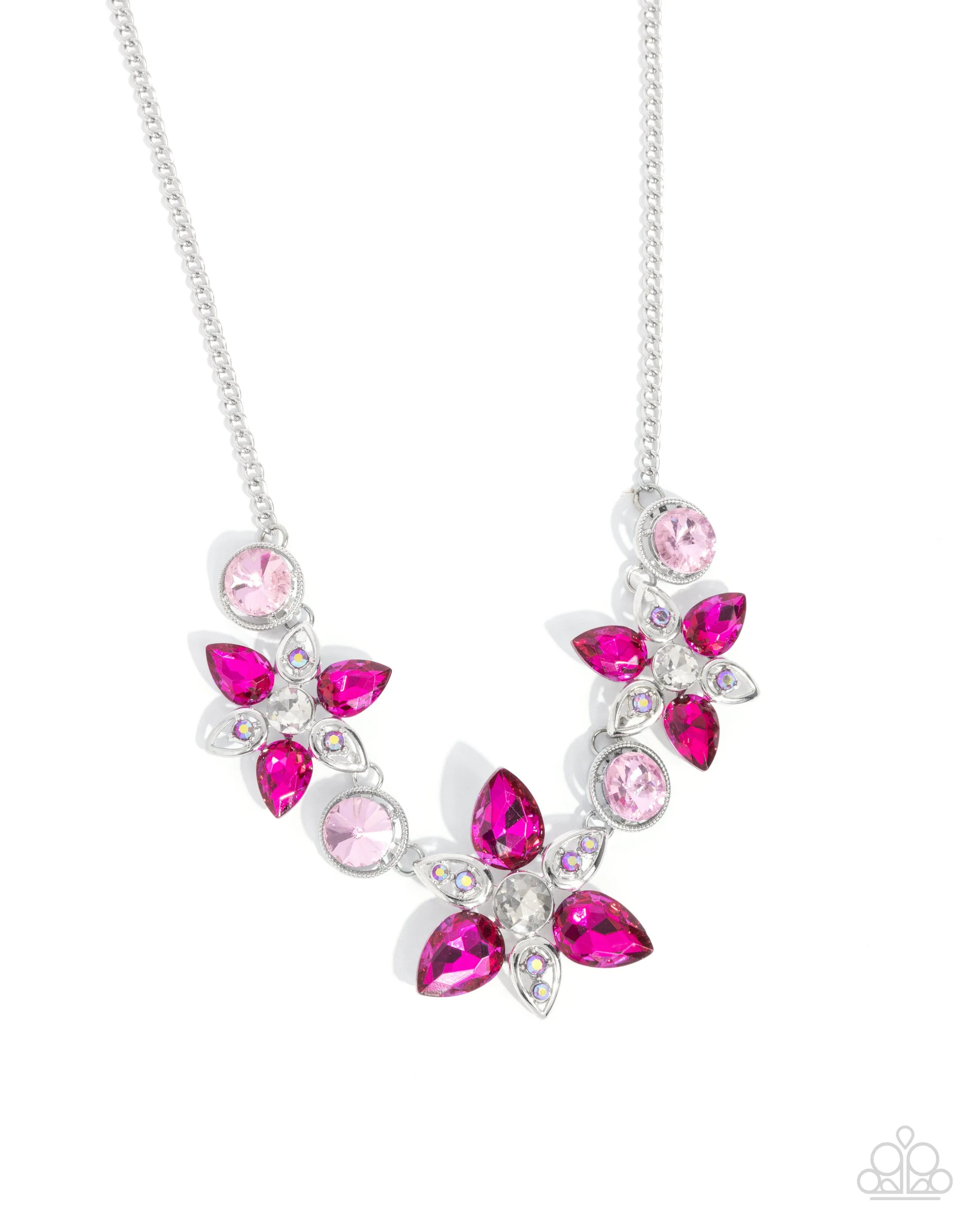 Perennial Promise - Pink - and Iridescent Rhinestone Flower Paparazzi Short Necklace