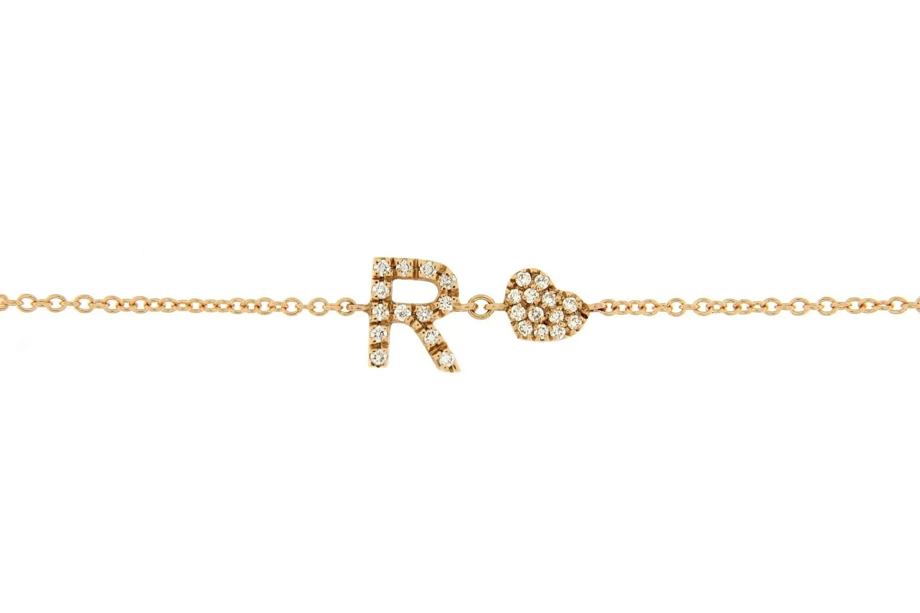 Personalized Diamond Bracelet & Diamond Heart Charm 18K Gold