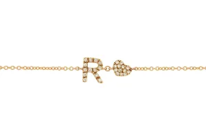 Personalized Diamond Bracelet & Diamond Heart Charm 18K Gold