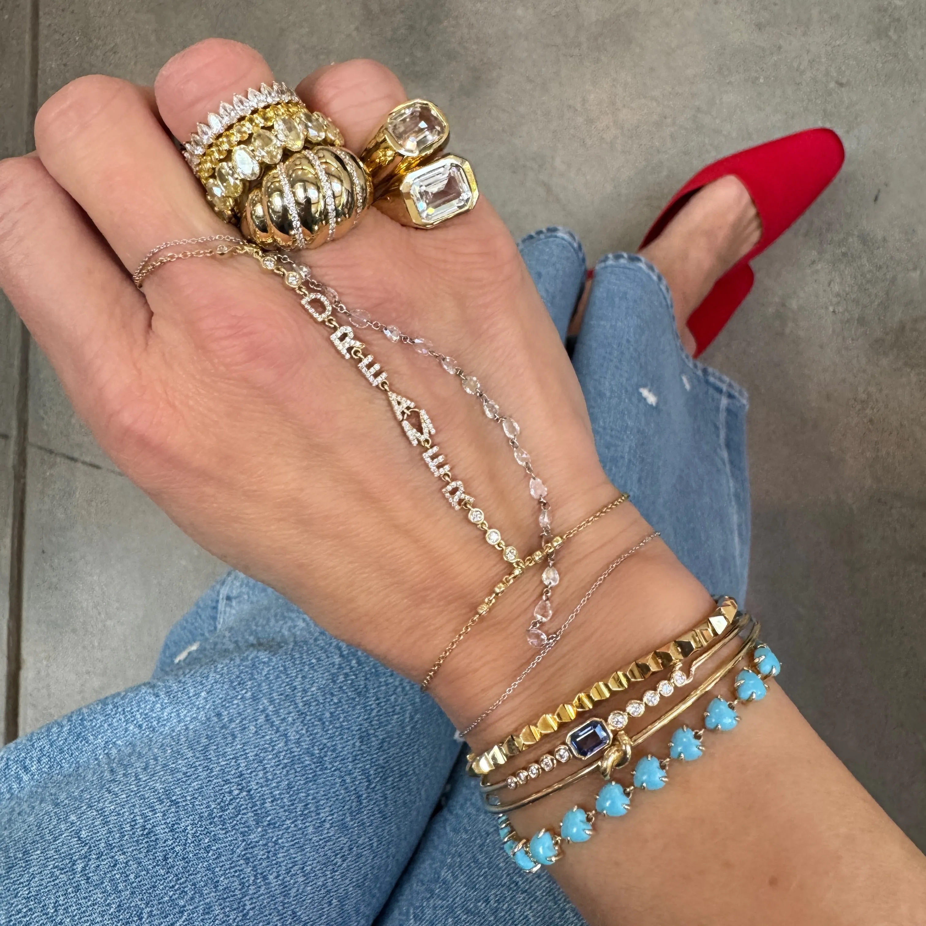 Personalized Diamond Letters Bringlet Hand Chain Bezel Bracelet