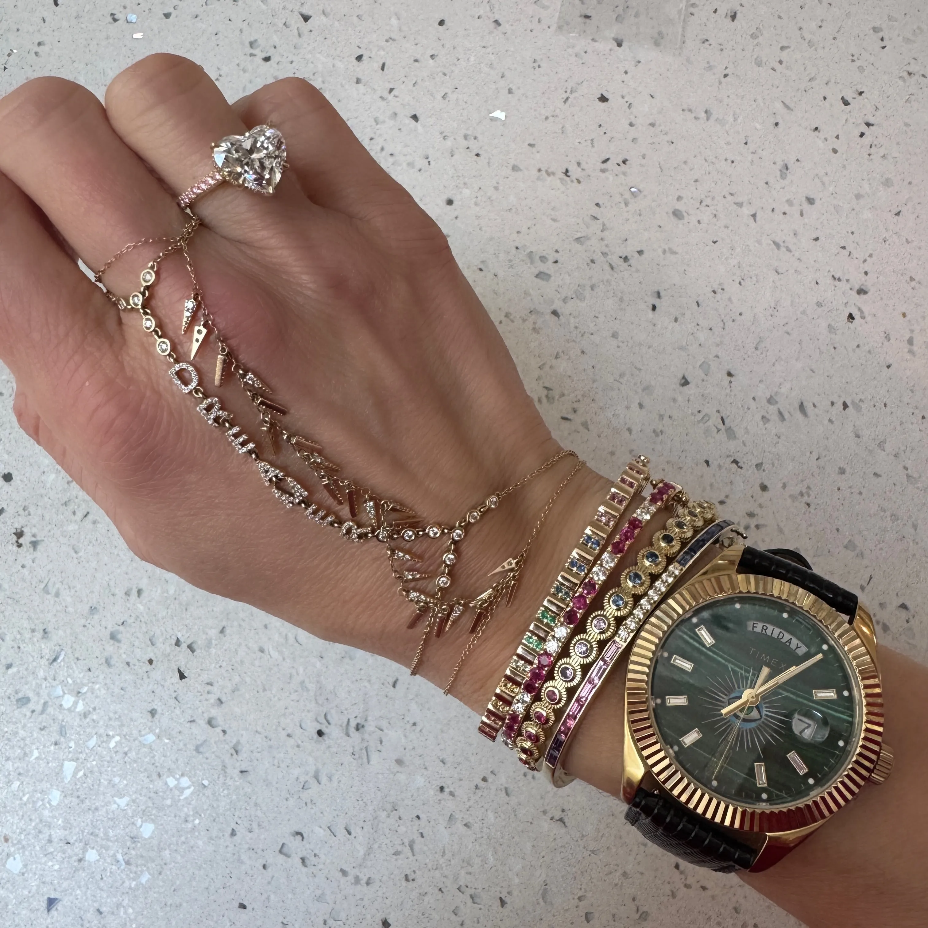 Personalized Diamond Letters Bringlet Hand Chain Bezel Bracelet