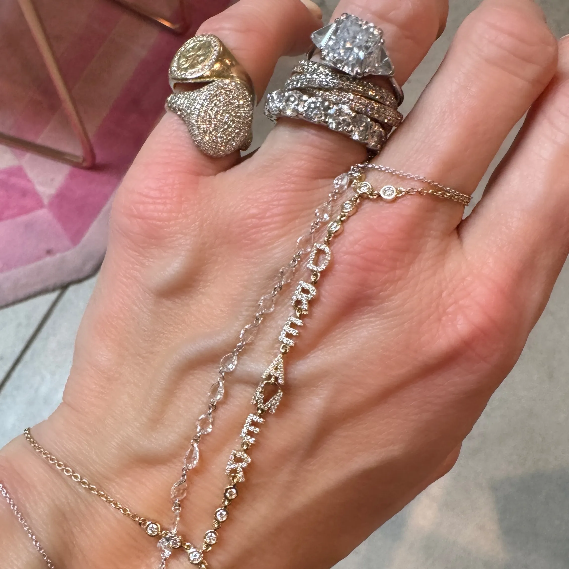 Personalized Diamond Letters Bringlet Hand Chain Bezel Bracelet