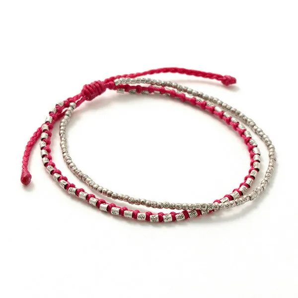 PHADUA / Double-Strand Anklet with Silver Wax Cord