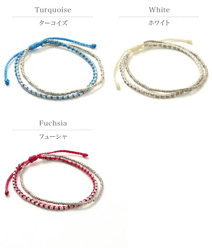 PHADUA / Double-Strand Anklet with Silver Wax Cord