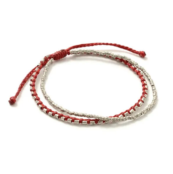 PHADUA / Double-Strand Anklet with Silver Wax Cord