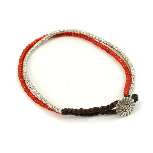 PHADUA / Karen Silver Beads White Heart Double Cord Anklet