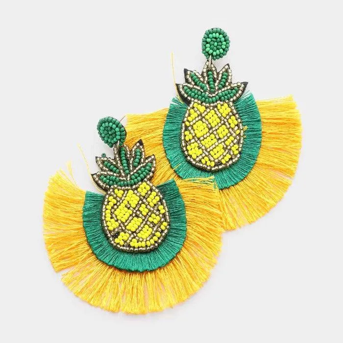 Pineapple Seed Bead Tassel Earrings